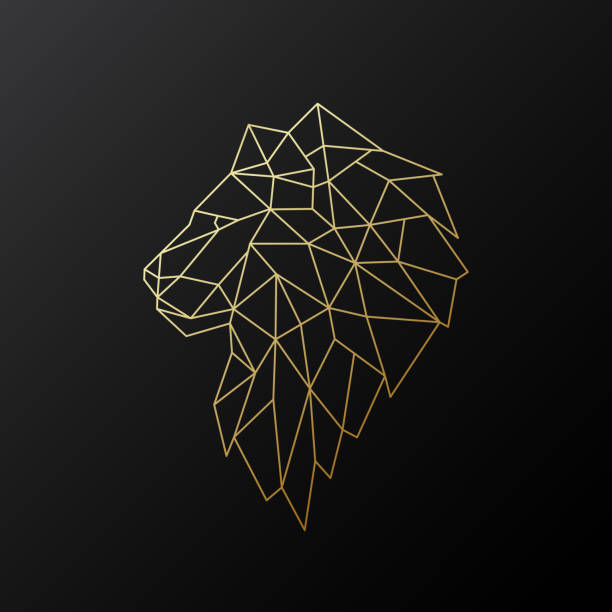 ilustraciones, imágenes clip art, dibujos animados e iconos de stock de ilustración de león poligonal oro aislada sobre fondo negro. emblema de animales geométrico. ilustración de vector. - leo
