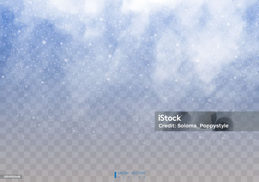 Nieve que cae sobre un fondo transparente. Nubes de nieve o cubiertas. Niebla, nieve. Abstracta fondo de copo de nieve. Caída de nieve. Ilustrador vector 10 EPS. - arte vectorial de Nieve libre de derechos