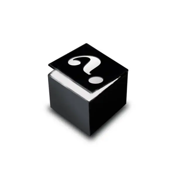 Black box on white background with question mark: Concept for mystery