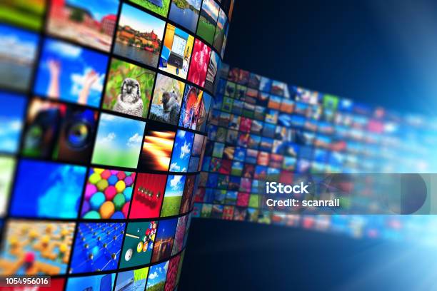 Streaming Media Technology And Multimedia Concept Stock Photo - Download Image Now - Television Set, Television Industry, The Media