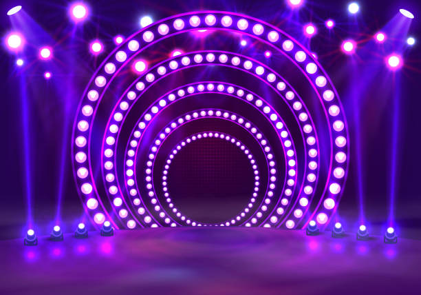 illustrations, cliparts, dessins animés et icônes de afficher fond pourpre léger podium. illustration vectorielle - neon light disco lights illuminated nightlife