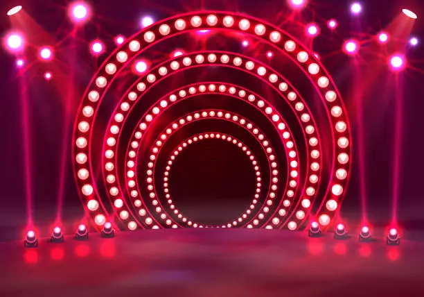 Vector illustration of Show light podium red background. Vector illustration