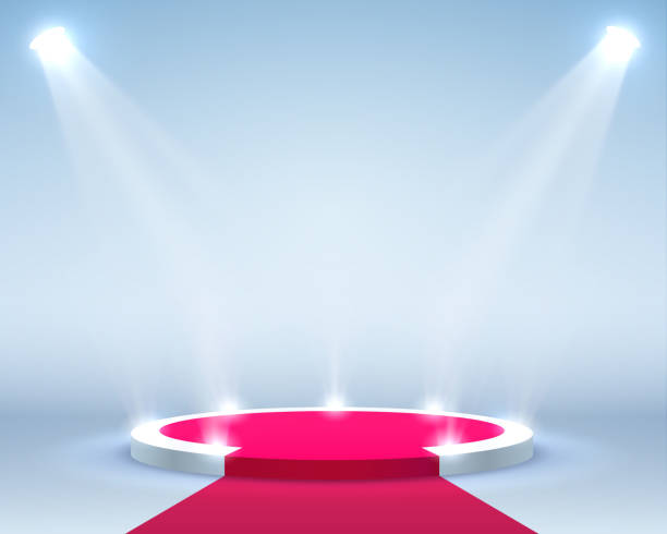 istock Stage podium with lighting, Stage Podium Scene with for Award Ceremony on blue Background, Vector illustration 1054959012