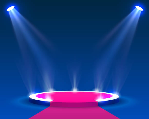 istock Stage podium with lighting, Stage Podium Scene with for Award Ceremony on blue Background, Vector illustration 1054959018