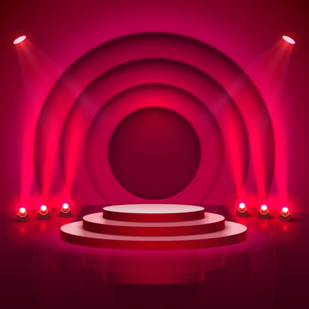Stage Podium Scene with for Award Ceremony Stage podium with lighting, Stage Podium Scene with for Award Ceremony on red Background, Vector illustration stage stock illustrations