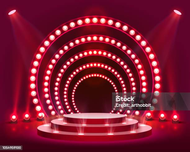 Stage Podium Scene With For Award Ceremony Stock Illustration - Download Image Now - Stage - Performance Space, Competition Round, Podium