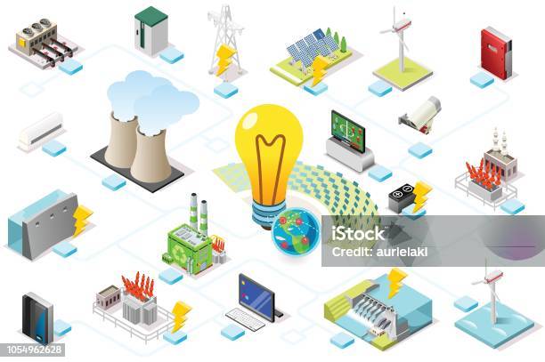 Power Grid Infographic Of Energy Stock Illustration - Download Image Now - Isometric Projection, Fuel and Power Generation, Electricity