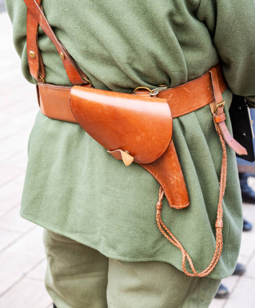 istock Vintage leather belt with holster of retro uniform 1054967388
