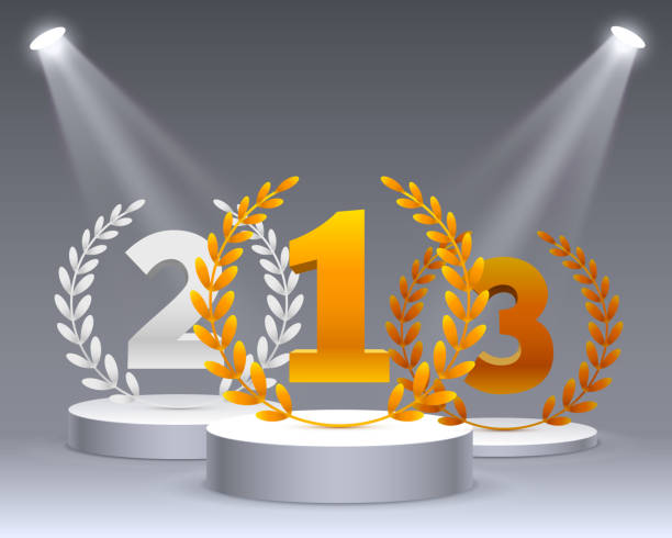 istock Stage podium with lighting, Stage Podium Scene with for Award Ceremony on white Background, Vector illustration 1054969812