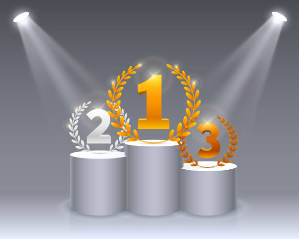 istock Stage podium with lighting, Stage Podium Scene with for Award Ceremony on white Background, Vector illustration 1054969822