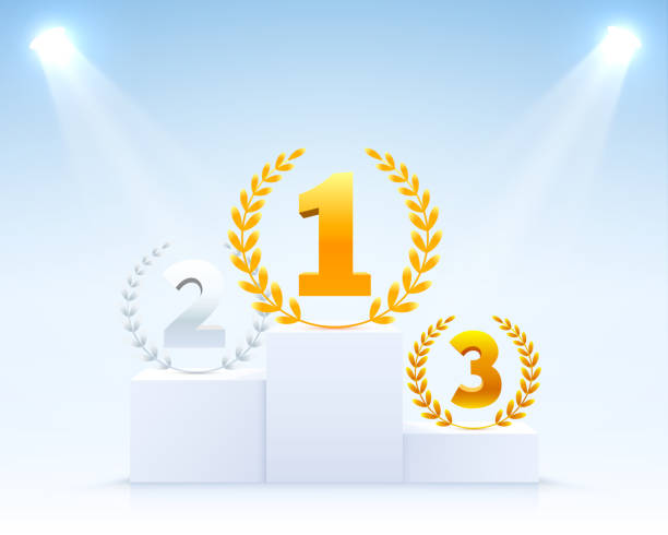istock Stage podium with lighting, Stage Podium Scene with for Award Ceremony on white Background, Vector illustration 1054969826