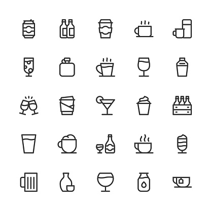 Drink Icons Set 1 Line Series Vector EPS File.