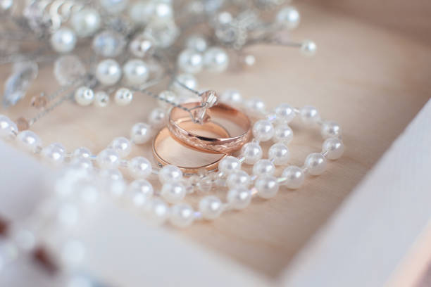 two white gold wedding rings in a red festive and elegant box