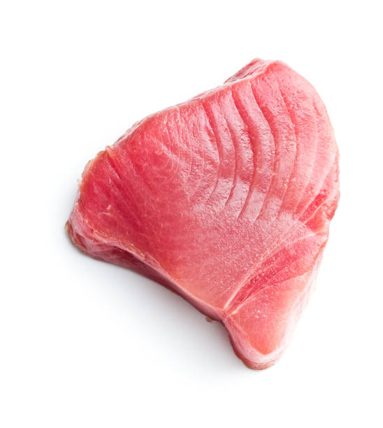 frischen rohen thunfisch-steak - tuna raw portion prepared fish stock-fotos und bilder