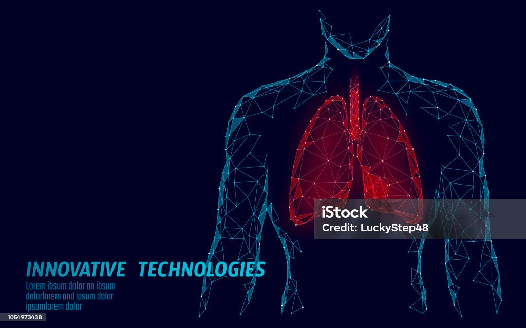 Man silhouette healthy lungs 3d medicine model low poly. Triangle connected dots glow point. Online doctor World Tuberculosis day modern innovative technology render vector illustration Man silhouette healthy lungs 3d medicine model low poly. Triangle connected dots glow point. Online doctor World Tuberculosis day modern innovative technology render vector illustration art Lung stock vector