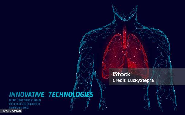 Man Silhouette Healthy Lungs 3d Medicine Model Low Poly Triangle Connected Dots Glow Point Online Doctor World Tuberculosis Day Modern Innovative Technology Render Vector Illustration Stock Illustration - Download Image Now