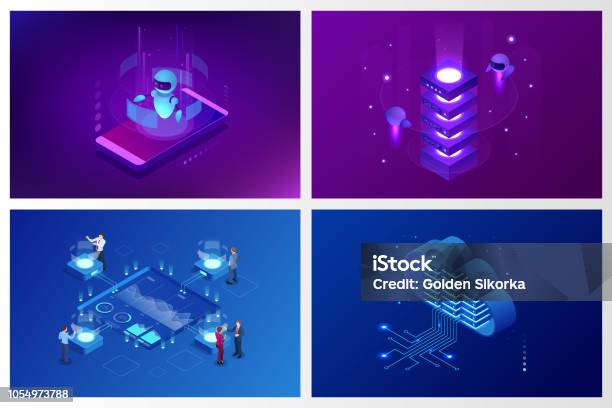 Isometric Artificial Intelligence Chatbot And Future Marketing Ai And Business Iot Concept Dialog Help Service Vector Illustration Stock Illustration - Download Image Now