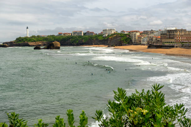 istock view of Biarritz beach under cloudy sky 1054977882