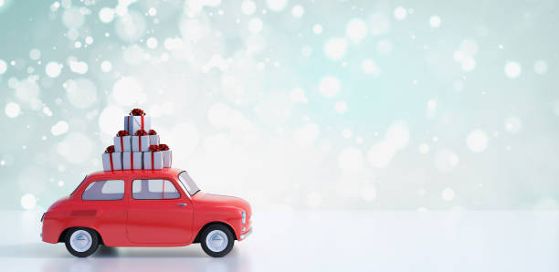 istock Red Car Carrying Christmas Gifts 3d render 1054978718
