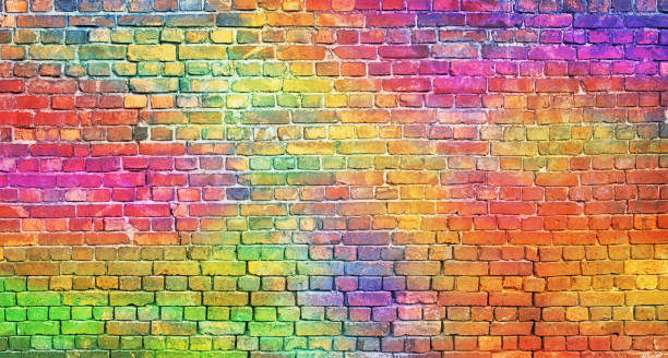 color brick wall, multi-colored masonry. rainbow background painted brick wall, abstract background of different colors graffiti brick wall dirty wall stock pictures, royalty-free photos & images