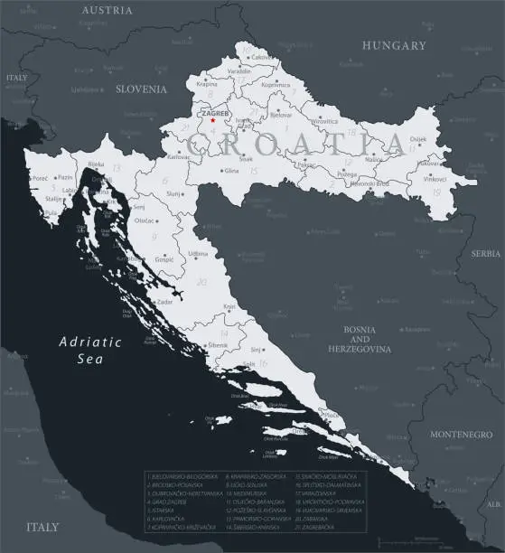 Vector illustration of 19 - Croatia - Black Gray 10