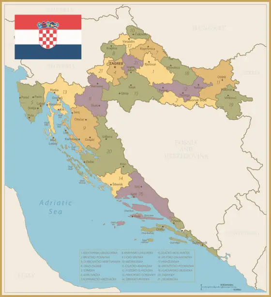 Vector illustration of Map of Croatia - Vintage Vector