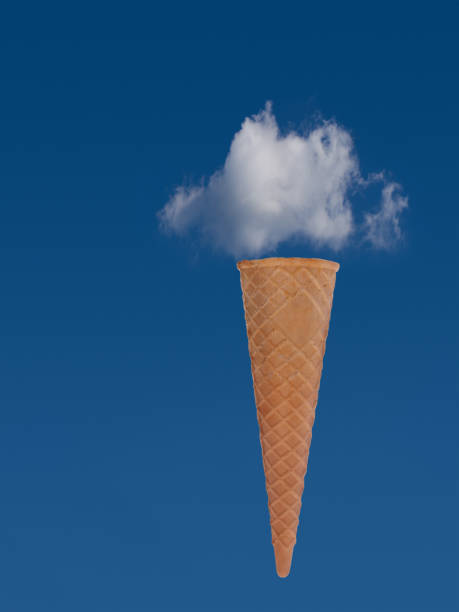 istock Ice cream cone with blue sky and cloud. Dream holiday, vacation concept. 1054984790