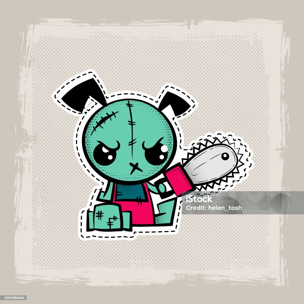Halloween stitch dog zombie puppy voodoo doll Halloween stitch puppy zombie voodoo doll. Evil dog sewing monster. Cute colored vector halftone sticker sketch. Cartoon angry killer character. Anger stock vector