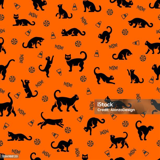 Halloween Cat Seamless Pattern Stock Illustration - Download Image Now - Domestic Cat, Halloween, Backgrounds