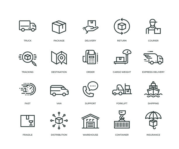 ilustrações de stock, clip art, desenhos animados e ícones de delivery icons - line series - export