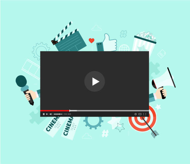Video concept Video concept illustration. Flat design with big player symbol. Cinema. Video marketing campaign. Content. Vlog. learning borders stock illustrations