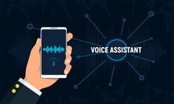 istock Personal assistant and voice recognition concept. Hand holds phone with voice intelligent technology. Futuristic background with soundwave and polygons connection structure. Vector illustration. 1054994136