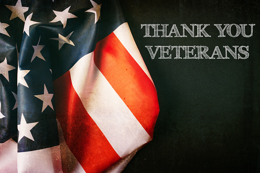 Veterans day background with text and USA flag