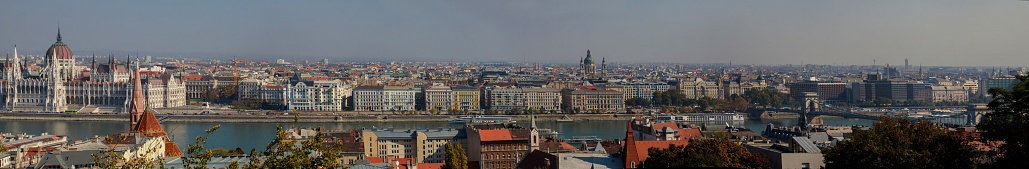 Parliament Building from Gellert Hill in Budapest, Hungary View of Danube with Szechenyi Chain Bridge