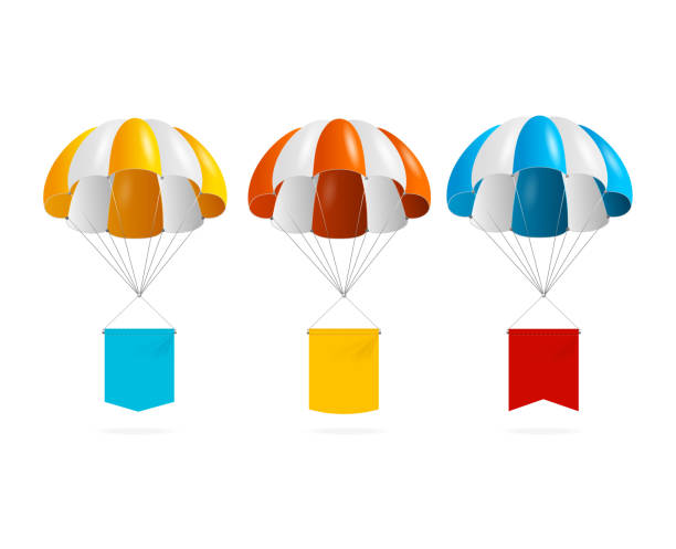 istock Realistic Detailed 3d Color Parachute and Banner Set. Vector 1055002394