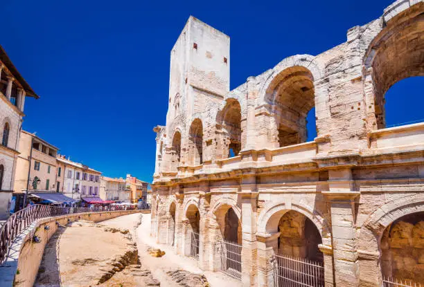 Arles, France. Ancient roman Amphiteatre (Arena) in the old Provence city.
