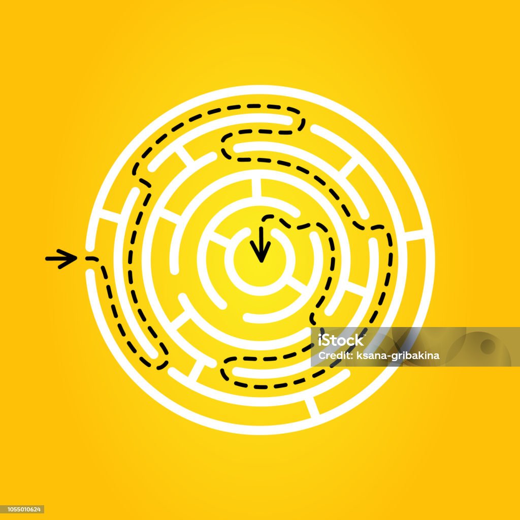 Logical Round Round Maze With Logic Path From Start To Finish Point Symbol Of ...