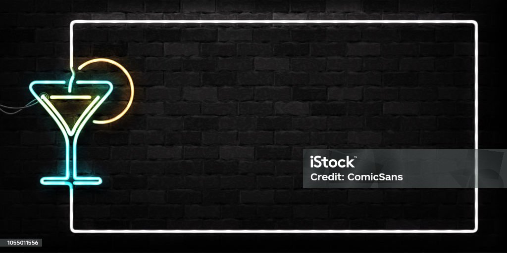 Vector realistic isolated neon sign of Cocktail frame logo for decoration and covering on the wall background. Concept of night club, happy hour and bar menu. - Royalty-free Cocktail arte vetorial