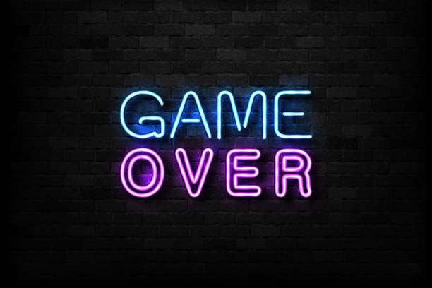 illustrazioni stock, clip art, cartoni animati e icone di tendenza di vettore realistico segno al neon isolato del logo game over per la decorazione e la copertura sullo sfondo della parete. concetto di gioco. - computer icon banner placard internet