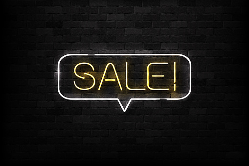 Vector realistic isolated neon sign of Sale logo for decoration and covering on the wall background. Concept of Black Friday and discount.