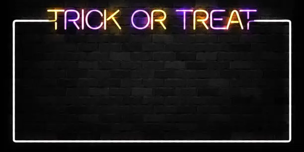 Vector illustration of Vector realistic isolated neon sign of Trick Or Treat logo for decoration and covering on the wall background. Concept of Happy Halloween.