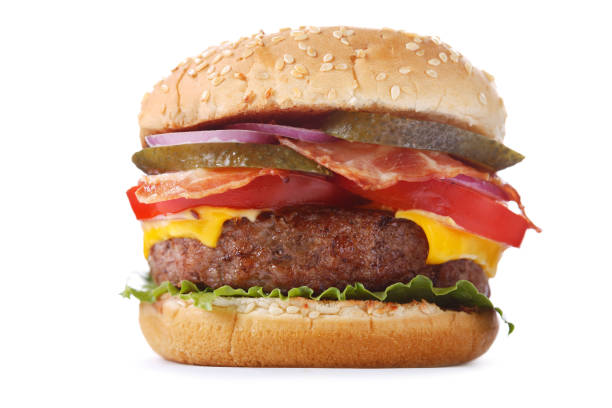 istock burger with beef and vegetables on white background 1055015288