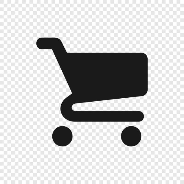 stockillustraties, clipart, cartoons en iconen met zwarte shopping cart pictogram op transparante achtergrond - winkelwagen