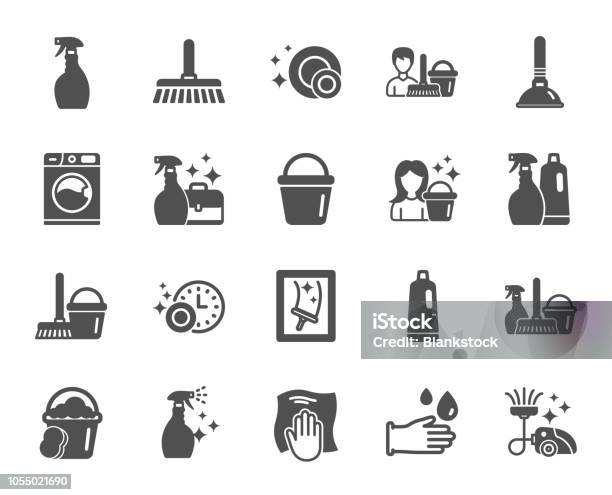 Cleaning Icons Laundry Sponge And Vacuum Vector Stock Illustration - Download Image Now - Icon, Cleaning, Hygiene