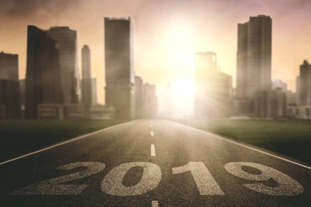 istock Roadway with number 2019 at sunrise time 1055023730