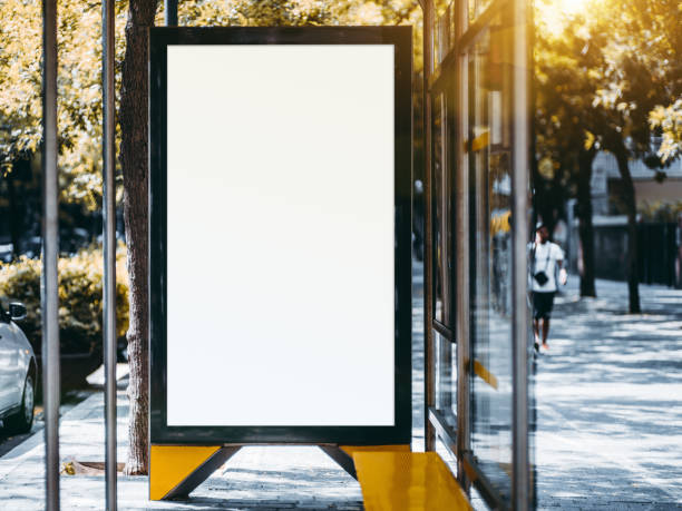 istock Empty billboard placeholder mockup inside of the bus stop 1055027832