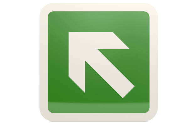 Green up left arrow sign image, 3D rendering