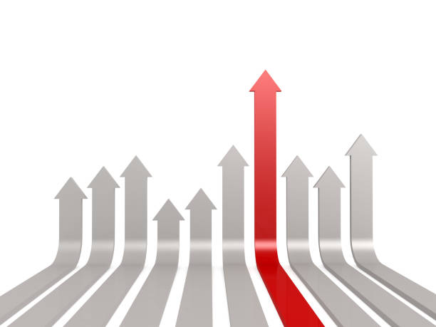 istock Red leading arrow in the middle 1055031690