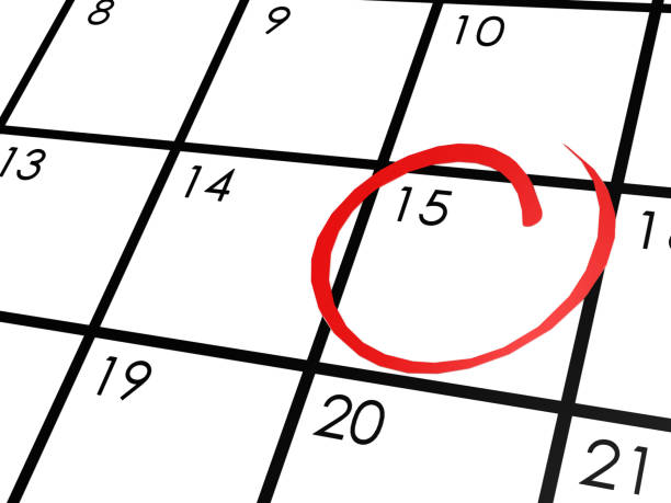 istock Monthly calendar with the 15th day circled 1055032244