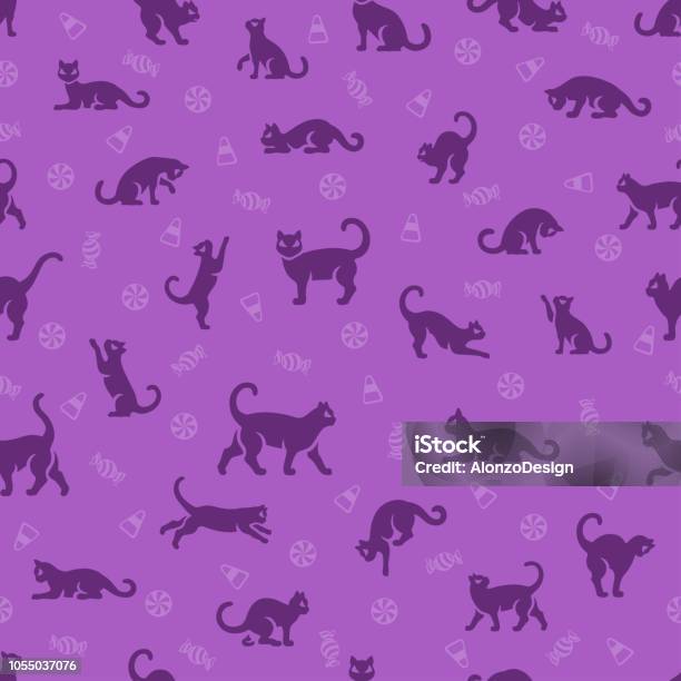 Black Cat Halloween Seamless Pattern Stock Illustration - Download Image Now - Domestic Cat, Pattern, Textured